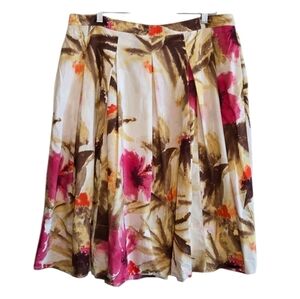 Talbots A-Line Watercolor Pleated Cotton Blend Skirt Plus Size 16 Career Office